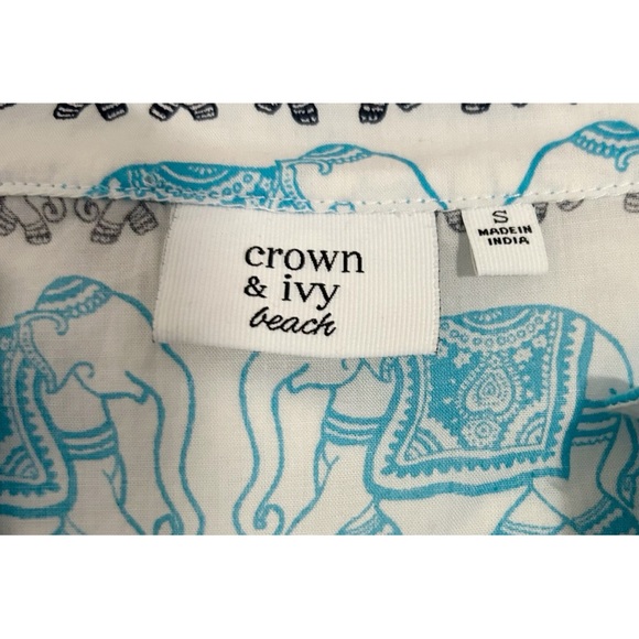 Crown & Ivy Beach Elephant Print Tunic Coverup White Blue & Black Size Small - Picture 10 of 10
